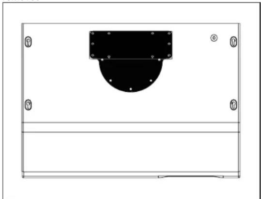 Pure technical diagram of a mechanical component with mounting holes and a central semicircular feature (no text or symbols)