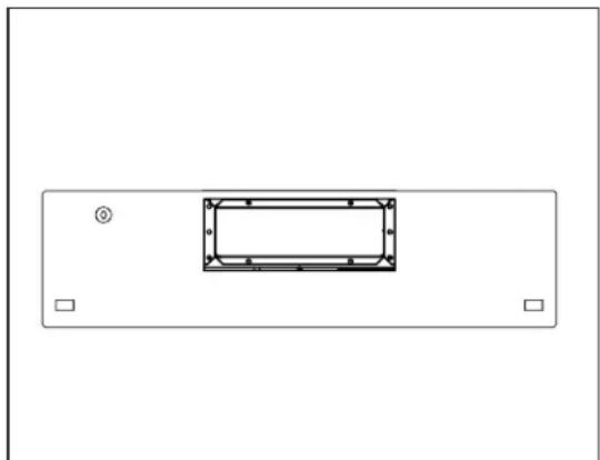 Simple line drawing of a rectangular frame with a central rectangular cutout and two small square markers at the bottom (no text or symbols)