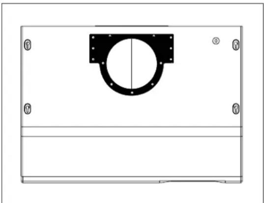 Technical line drawing of a mechanical component with mounting holes and a central circular feature (no text or symbols)