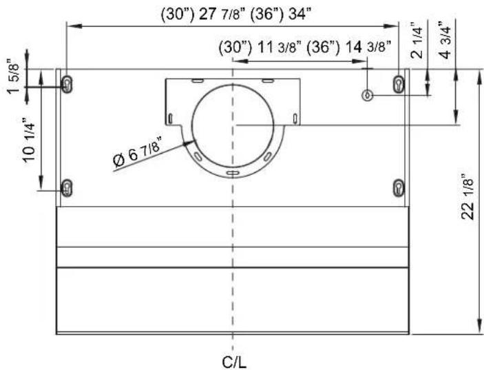 (30") 27 7/8" (36") 34" (30") 11 3/8" (36") 14 3/8" 2 1/4" 4 3/4" Ø 6 7/8" 15/8" 10 1/4" 22 1/8" C/L