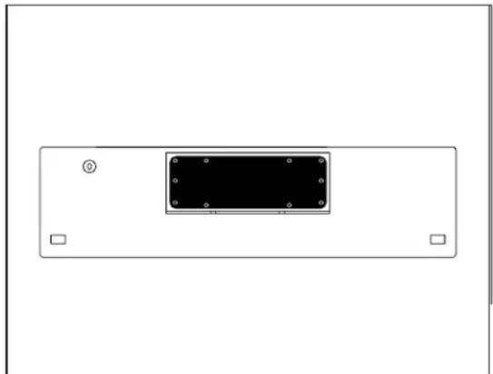 Simple diagram of a rectangular panel with a central black rectangle and two small square buttons at the bottom (no text or symbols)