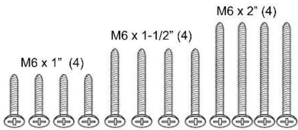 M6 x 1" (4) M6 x 1-1/2" (4) M6 x 2" (4)