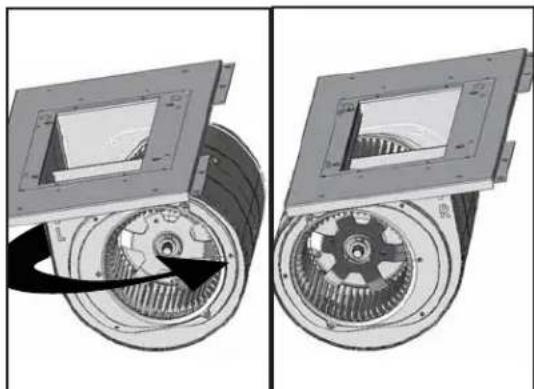 Mechanical assembly diagram showing two views of a rotating component with internal gears and a central hub (no text or symbols)