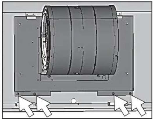 Mechanical assembly diagram showing a cylindrical component mounted on a frame with directional arrows indicating motion (no text or symbols present)