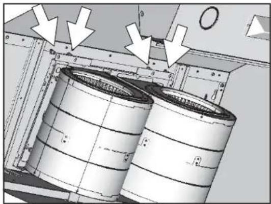 Technical diagram of cylindrical mechanical components with directional arrows indicating assembly or movement (no text or symbols present)