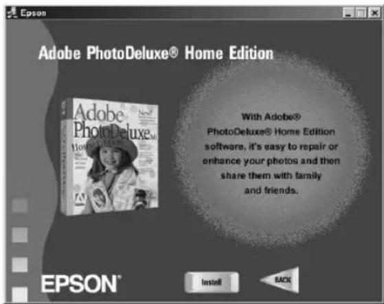 Adobe PhotoDeluxe® Home Edition With Adobe® PhotoDeluxe® Home Edition software, it's easy to repair or enhance your photos and then share them with family and friends. EPSON® Install BACK