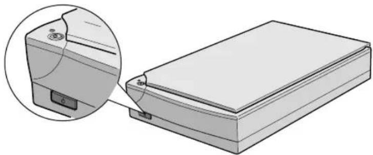 Technical illustration of a rectangular electronic device with a close-up inset showing internal components (no text or symbols)