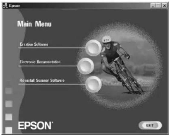 Epson Main Menu Creative Software Electronic Documentation Bo-install Scanner Software EPSON® EXIT