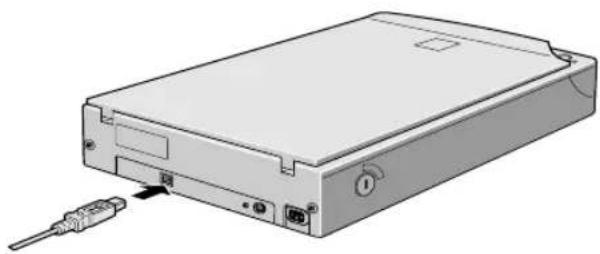 Illustration of a physical electronic device with a USB cable inserted, showing internal components and mounting points (no text or symbols)