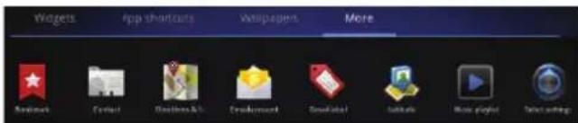 Widgets app shortcuts Wallpapers More Bookmark Contact Business A/S Development SendLabel Sales Movie Player Search Engine