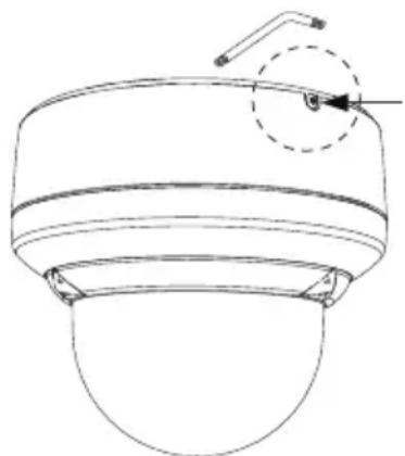 Technical line drawing of a mechanical component with a curved handle and dashed circular annotation (no text or symbols)