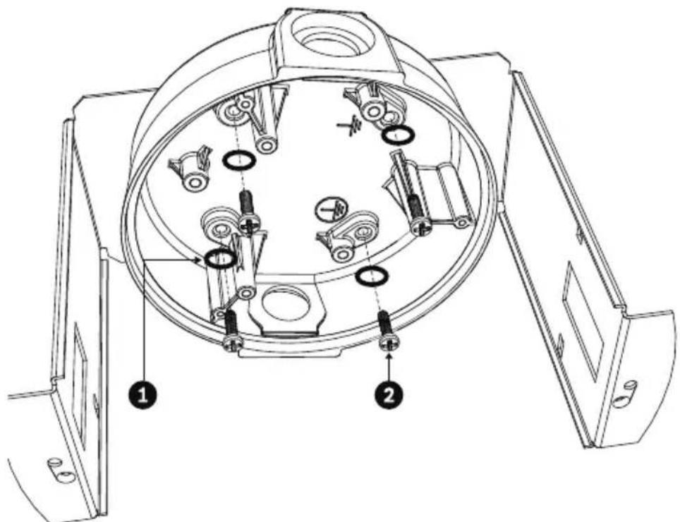 Technical diagram of a mechanical device with labeled parts, showing internal components and assembly steps.