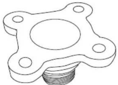 Technical line drawing of a mechanical flange component with threaded base (no text or symbols)