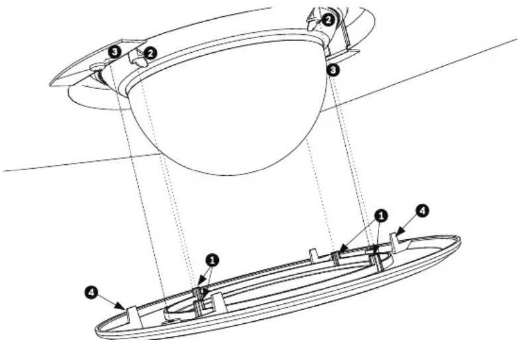 Technical diagram of a mechanical assembly with numbered components, likely illustrating a lifting or mounting mechanism.