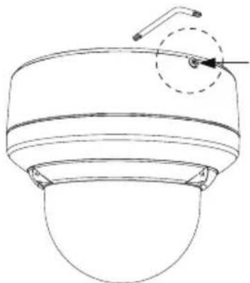 Line drawing of a security camera with a dome and lens (no text or symbols)