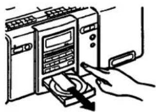 Illustration of hands inserting a CD into a washing machine (no text or symbols visible)