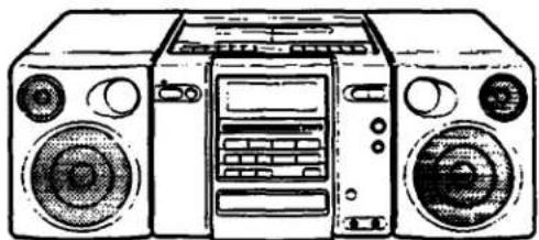 Line drawing of a two-board radio with two speakers and a front panel (no text or symbols)