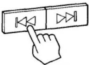 Hand pointing at a control panel with triangular buttons (no text or symbols)