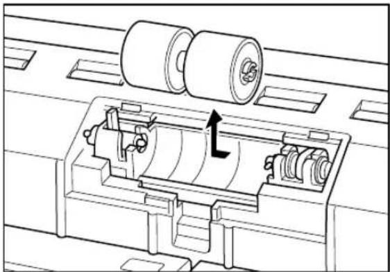 Technical line drawing of a mechanical assembly with rollers and housing (no text or symbols)