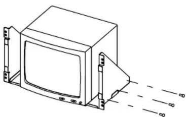 Technical line drawing of a rectangular electronic device with mounting brackets and a screen, showing no text or symbols.