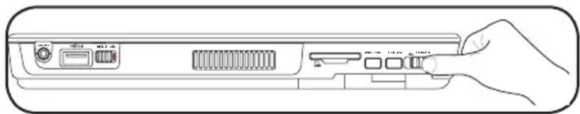 Line drawing of a device rear panel with ports and buttons, no text or symbols present