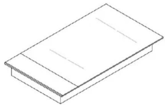 Isometric line drawing of a rectangular box or shelf with no text or symbols