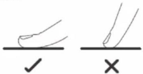 Diagram showing two hand positions: one with a checkmark and another with an X, indicating correct and incorrect states.