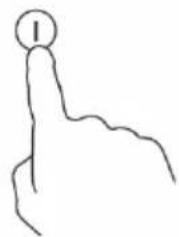 Simple line drawing of a hand pointing upward with a circular mark on the index finger (no text or symbols)