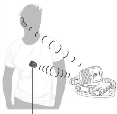 Illustration of a person receiving medical or electronic equipment, with no visible text or symbols