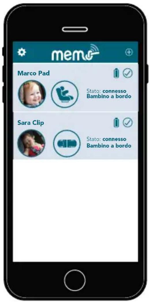 mem Marco Pad Stato: connesso Bambino a bordo Sara Clip Stato: connesso Bambino a bordo