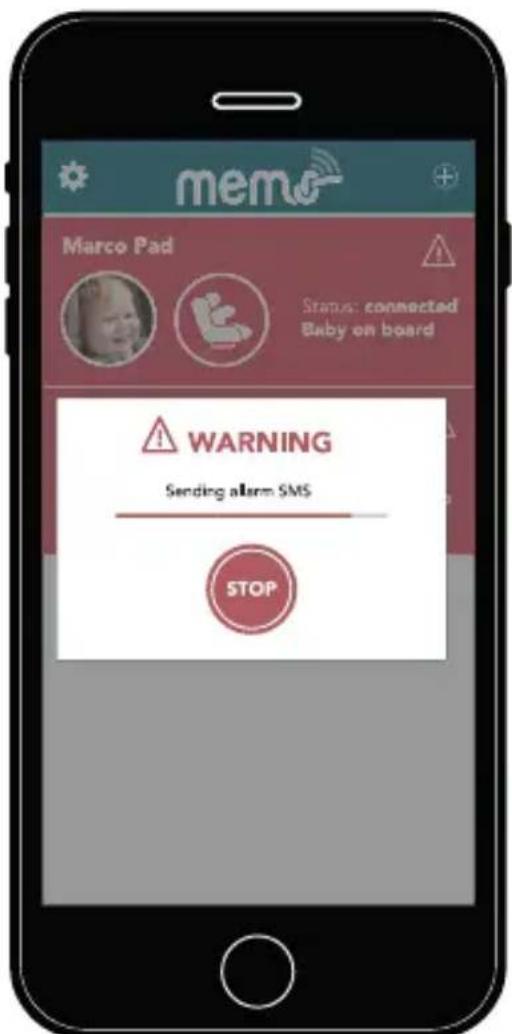 mem Marco Pad Status: connected Baby on board WARNING Sending alarm SMS STOP