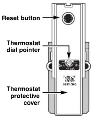 Reset button Thermostat dial pointer Turn OFF POWER BEFORE SERVICING Thermostat protective cover