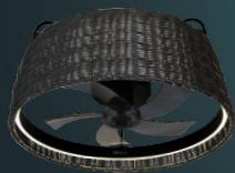 3D rendering of a fan-shaped mechanical component with visible blades and mounting brackets (no text or symbols)