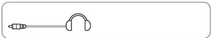 Line drawing of a headset with a connector, shown in simple line art style (no text or symbols)