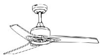 Line drawing of a three-blade air conditioner fan with a top-mounted propeller (no text or symbols)