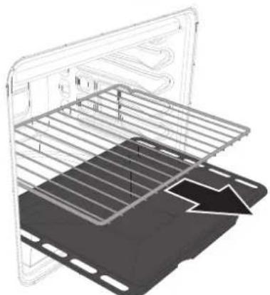 3D wireframe diagram of an oven rack with a black panel and a lightning bolt symbol (no text or labels)