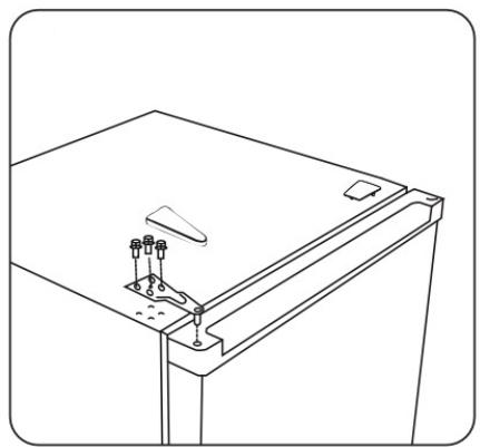 Line drawing of a refrigerator with mounting base and wall-mounted sensors (no text or symbols)
