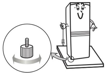 Illustration of a cartoon character using a tool to press or interact with a cylindrical object, showing motion (no text or symbols)