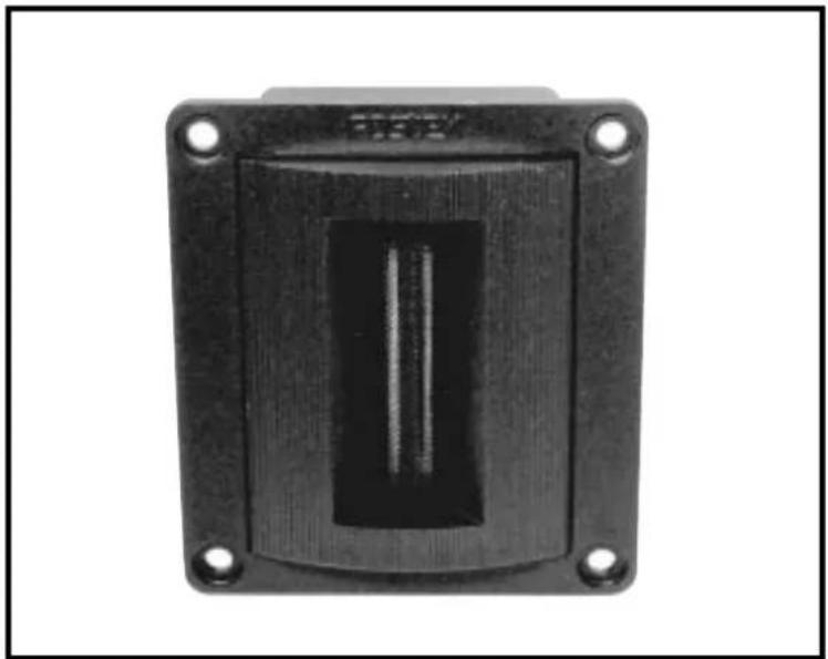 Black rectangular electronic component with a vertical slot and four mounting holes (no visible text or symbols)