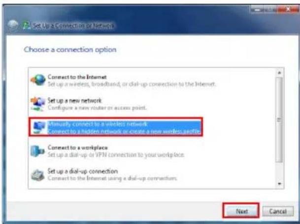 Set Up a Connection of Network Choose a connection option Connect to the Internet Set up a wireless, broadband, or dial-up connection to the Internet. Set up a new network Configure a new router or access point. Manually connect to a wireless network Connect to a hidden network or create a new wirel…