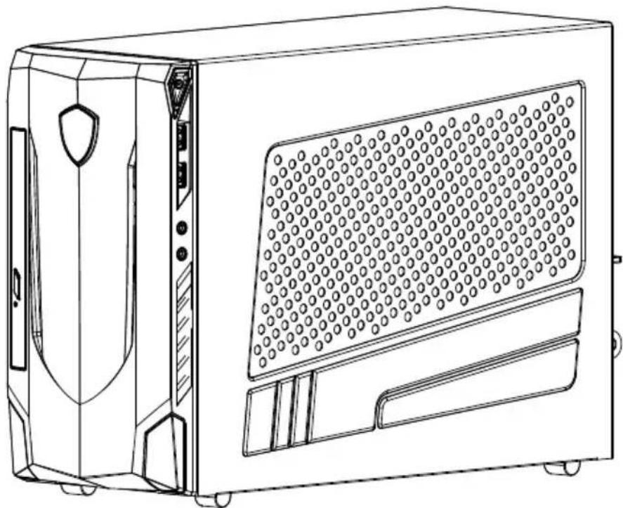 Line drawing of a computer tower case with ventilation slots and control panel (no text or symbols)