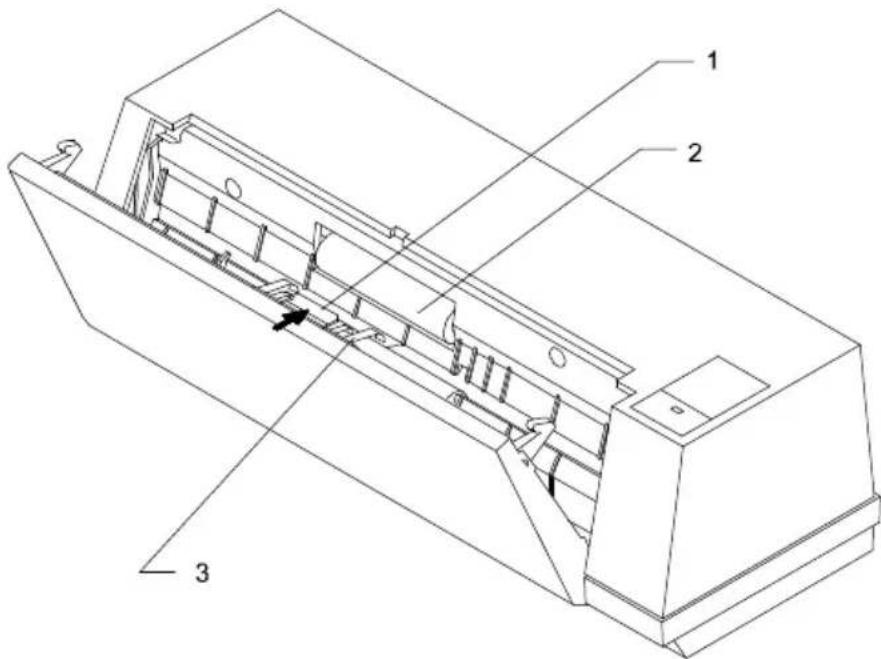 Technical diagram of a mechanical device with labeled components 1, 2, and 3