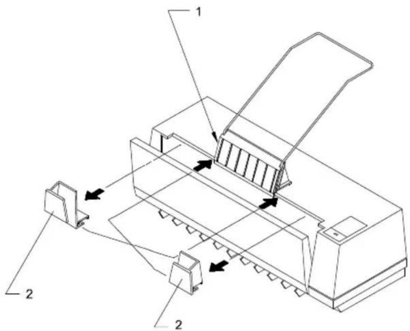 Technical diagram of a printer or printer with labeled components and directional arrows indicating process flow.