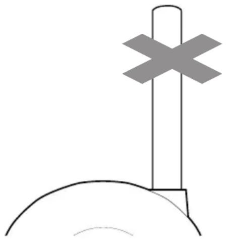 Simple line drawing of a cross-shaped object with a vertical column and curved base (no text or symbols)