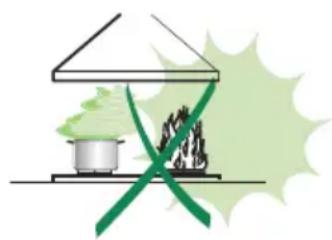 Illustration of a greenhouse with a steaming pot and a flame, crossed by a green ribbon (no text or symbols)