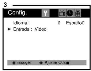 Config. Idioma : Español ► Entrada : Video Escoger Ajustar Otro■