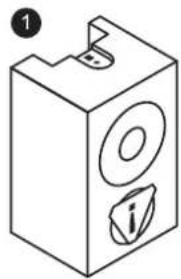 Isometric line drawing of a box with circular opening and labeled ports (no text or symbols)