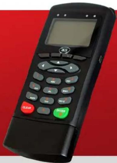 Black remote control device with red and green buttons on a red background (no visible text or symbols).