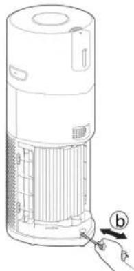 Line drawing of a cylindrical device with internal components and a pointer indicating a button (no text or symbols present)
