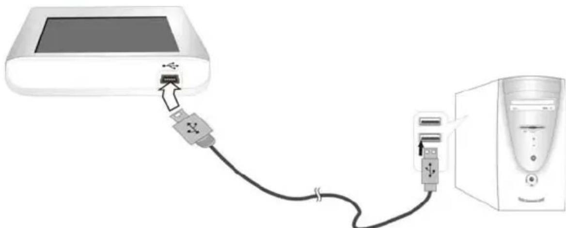 Diagram showing a computer connected to a server via cable, with no visible text or symbols